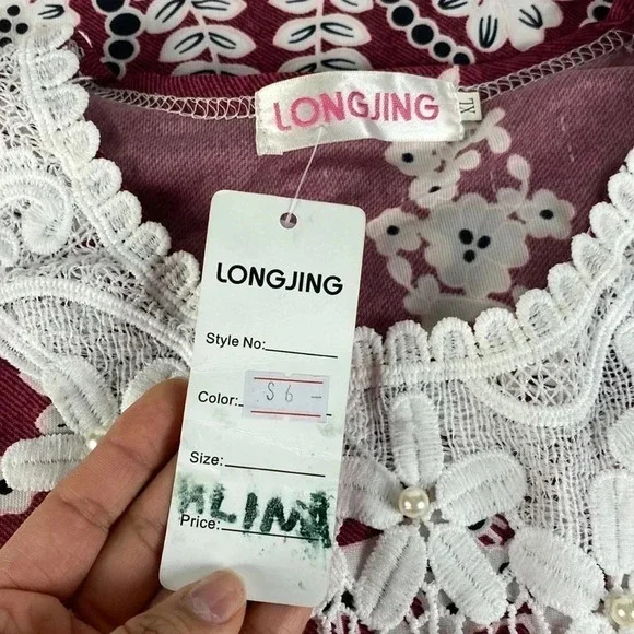 NWT burgundy floral lace print maximalist maxi feminine shift dress  medium - Picture 12 of 12